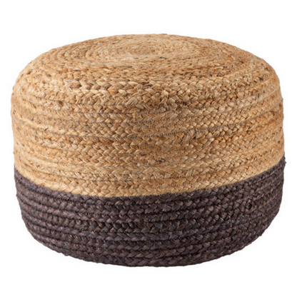 Ombre Jute Cotton Pouf Ottoman in Charcoal