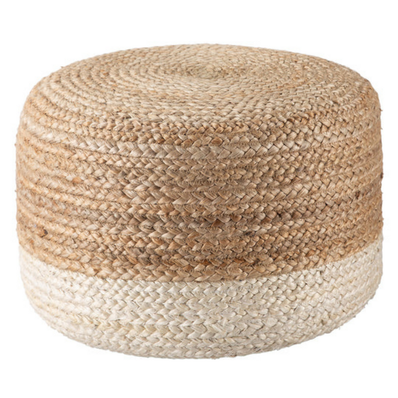 Ombre Jute Pouf Ottoman in Beige