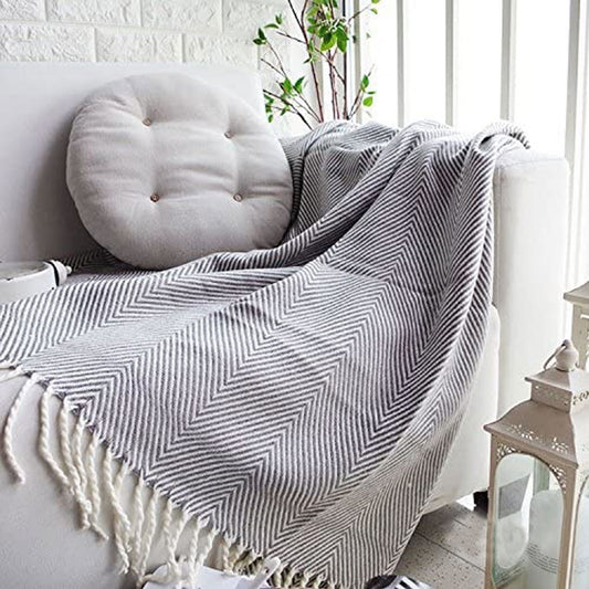 Herringbone Knitted Throw Rug - Grey